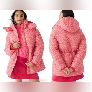 NWT J.Crew Chateau Puffer Coat Small Red Liberty Toutouayette Print Hood Pockets